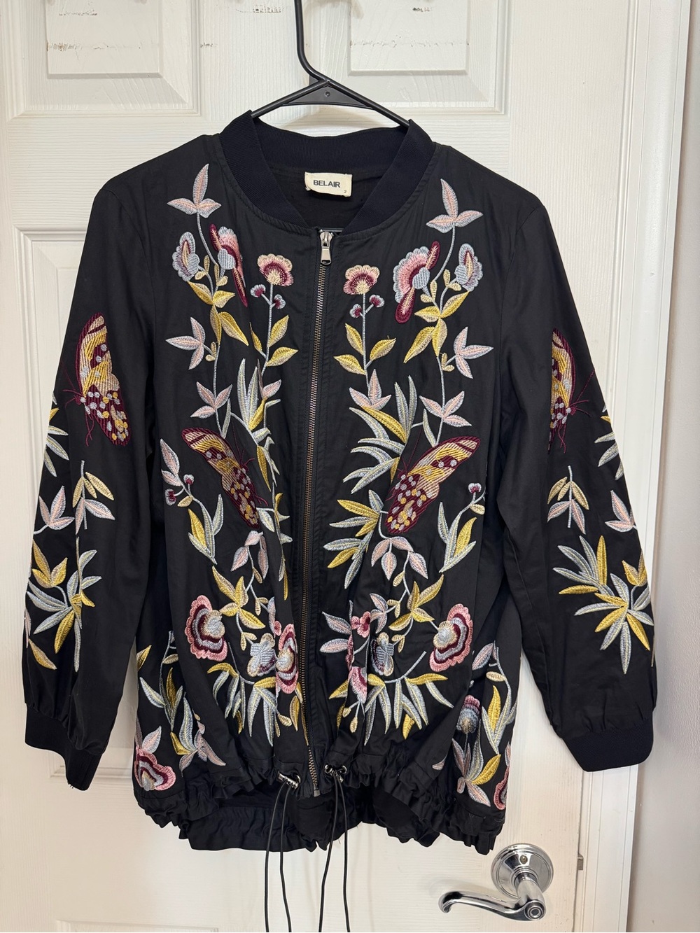 Blair Black Embroidered Floral & Butterfly Bomber Jacket Artistry Size Medium